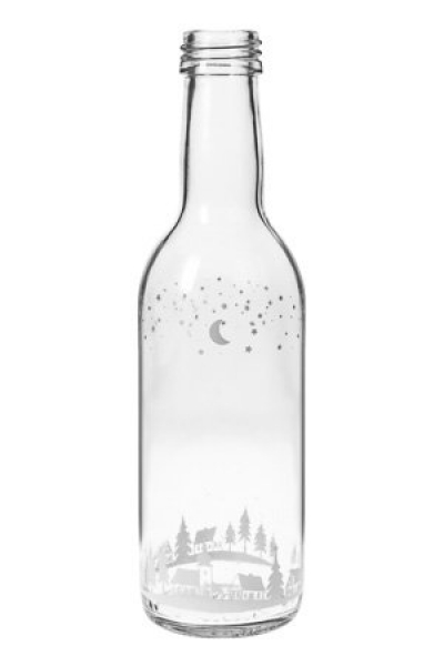 Bordeaux-Flasche weiss bedruckt Winterlandschaft 250ml MCA/PP28  Lieferung ohne Verschluss, bei Bedarf bitte separat bestellen.